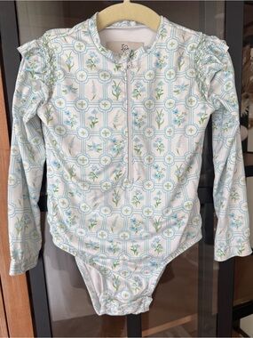 Smockingbird floral block print rashguard swimsuit long sleeve zipper one piece